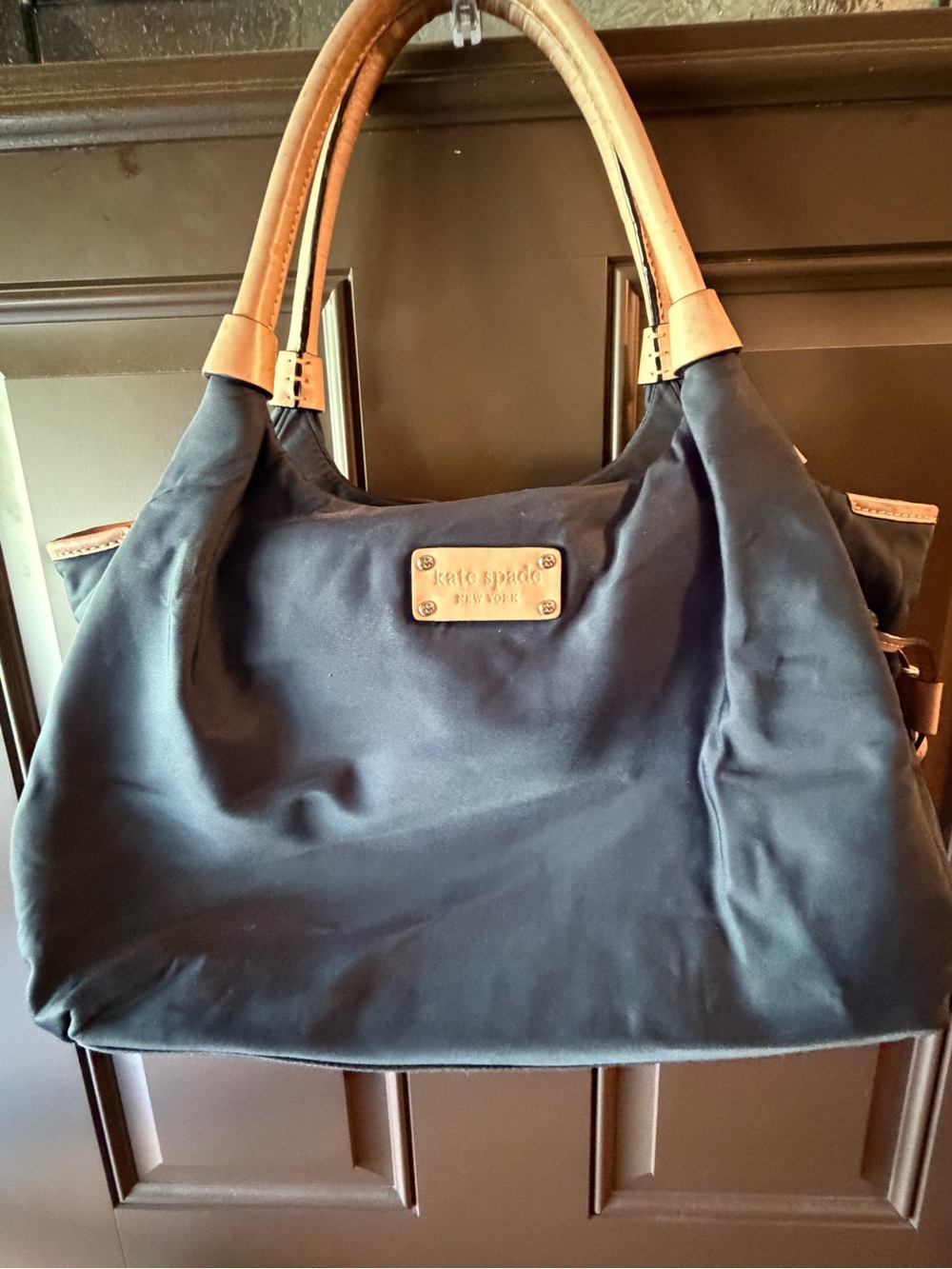 Kate Spade Bridgette Stevie Nylon Zippered Shoulder Bag Purse Black /Camel